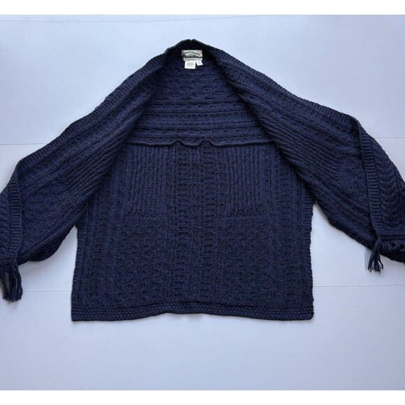 Aran Crafts Women OS Pocket Shawl Cable Knit Fisherman Merino Wool Blue Ireland - Picture 9 of 9
